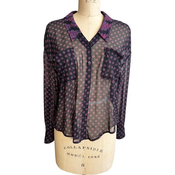 Free People Women's Blouse Size XS Black Magenta‎ EUC Boho - Picture 1 of 5